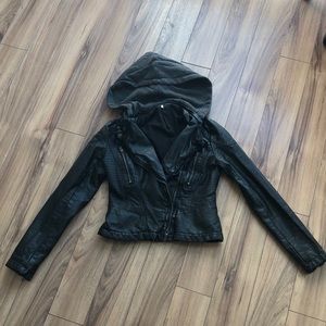 Free people PU leather hooded jacket in Size 2